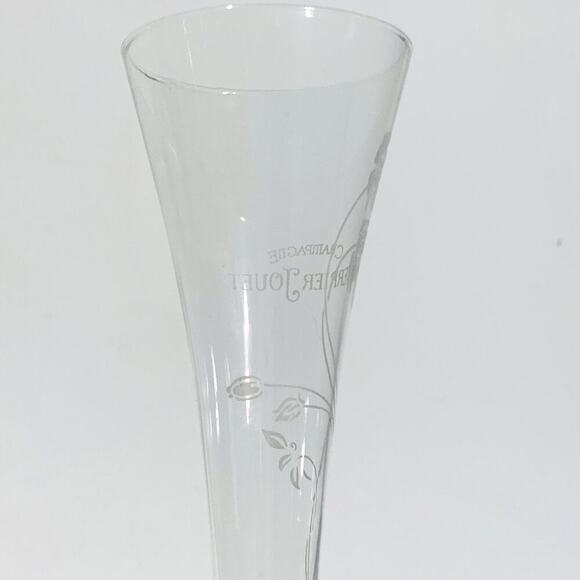 PERRIER JOUET (6) Champagne Flutes 9-3/4" White Floral Trumpet Etched VTG NIB - Picture 7 of 12